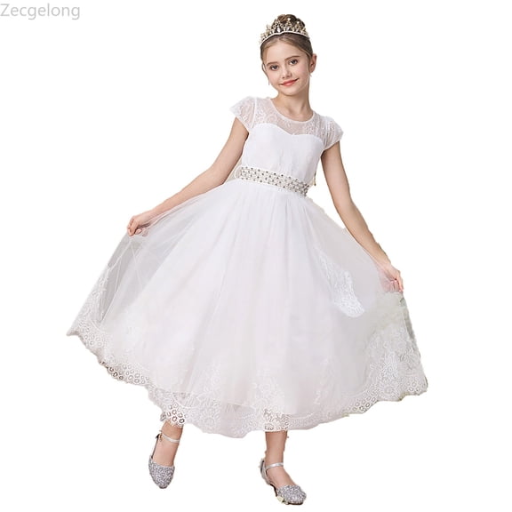 Zecgelong Girls Dresses For Party Dress For Kids Age 7 12 Elegant Net Gown With Beading For Stage Performance And Casual Wear Girls Party Dresses Size 7-8 Years White