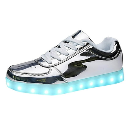 eileial Unisex LED Shoes Fashion Light up Shoes Breathable USB Charging Light up Sneakers Glowing Luminous LED Shoes Silver 9
