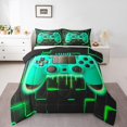 thumbnail image 2 of Green Gaming Full Size Comforter Sets - Gamer Comforter Full Size Bedding Set, Neon Lights Abstract Geometry Design Gamer Room Decor, 2 of 7