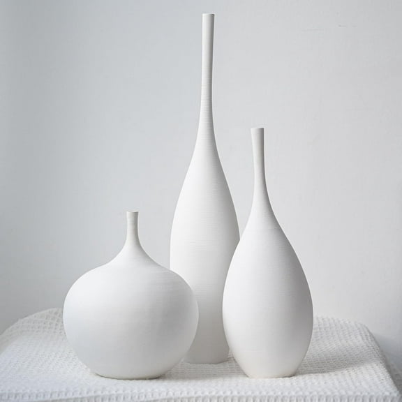 White Ceramic Vase Modern Boho Wabi-Sabi Flower Vase Set of 3 Decorative Aesthetic Vases for Centerpieces Pampas Matte Minimalist Vases for Living Room Table Shelf Home Decor Gift