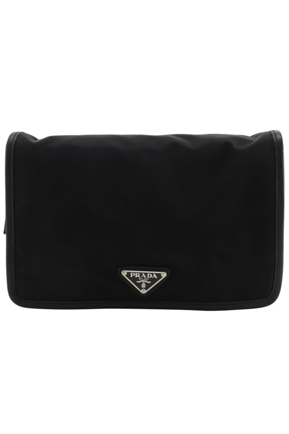 Pre-Owned Prada Travel Pouch, 2N0888, Nylon, Black (NERO), Snap Button, Unisex