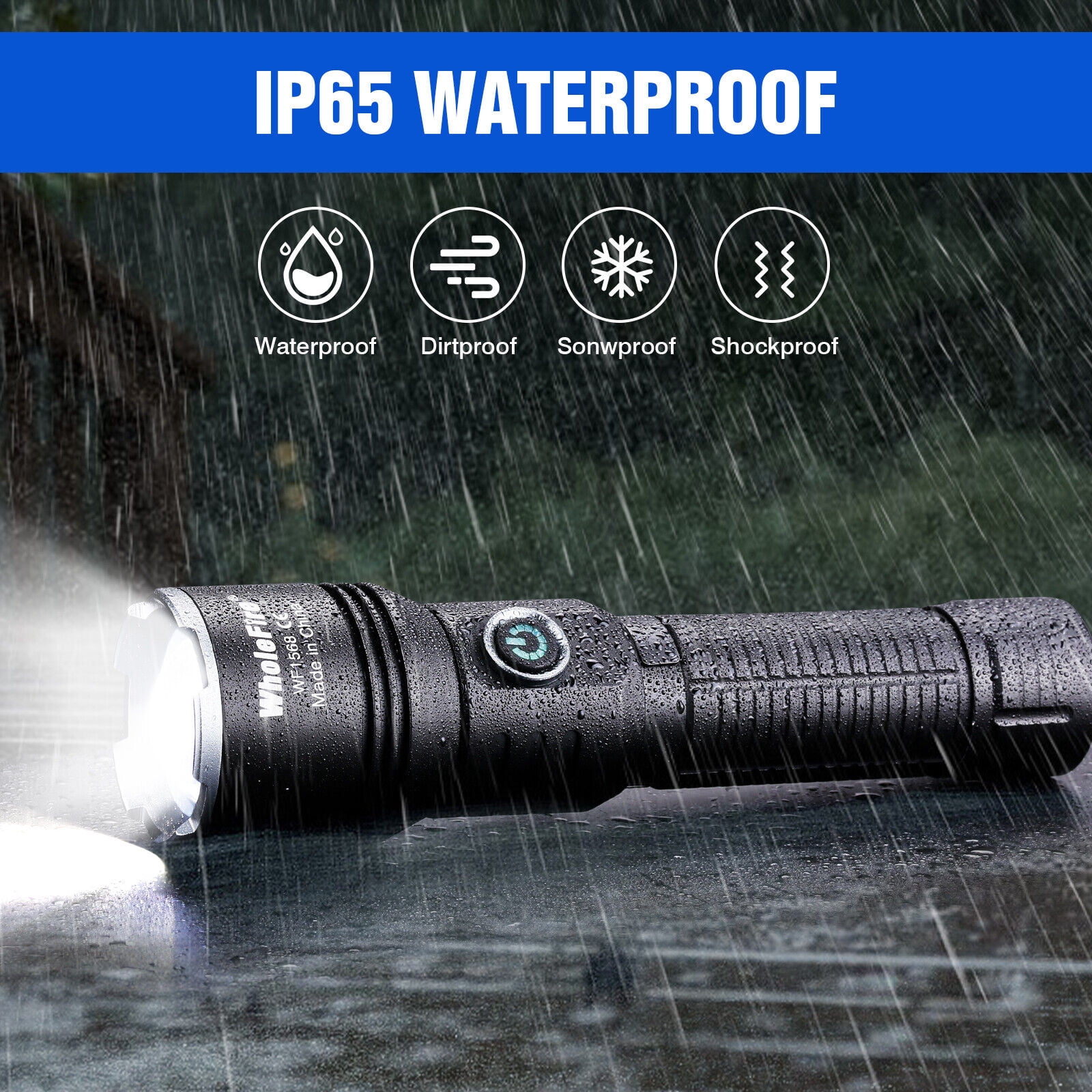 15W LED Rechargeable Flashlight Adjustable Focus Flashlights Waterproof Flash Light with Battery for Emergencies Camping