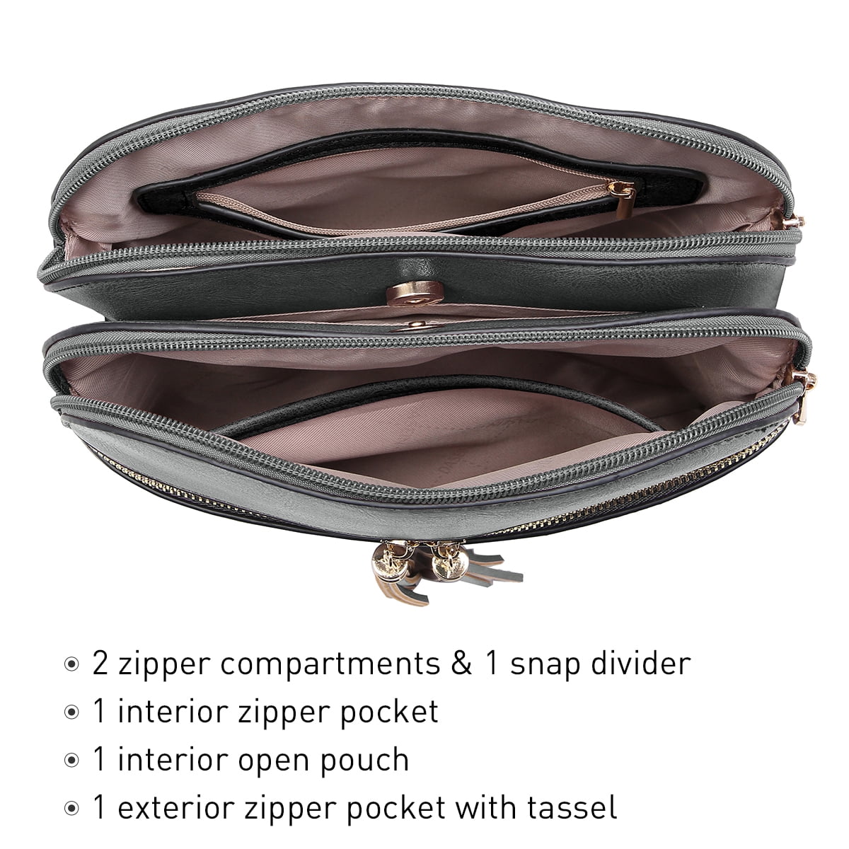Dasein Women Tassel Zipper Pocket Crossbody Bag Shoulder Purse Fashion Travel Bag with Multi Pockets