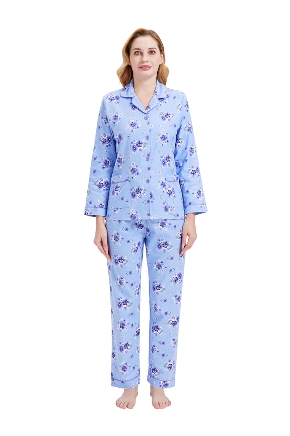 100% Cotton Comfy Flannel Pajamas for Women 2-Piece Warm and Cozy Pj Set of Loungewear Button Front Top Pants