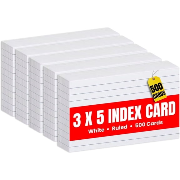 1InTheOffice Index Cards 3x5, Ruled Lined Flashcards Notecards, Study Cards, White (500/Pack)