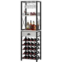 Wine Rack Freestanding Floor, Bar Cabinet for Liquor and Glasses, 4-Tier bar Cabinet with Tabletop, Glass Holder, Storage Drawer and Wine Storage for Home Bar(Patent No.D1009580)
