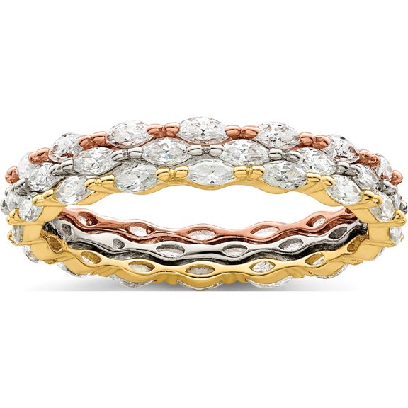 Sterling Silver Rose & Gold-Tone Marquise Cz Eternity 3 Band Set (Size 7) Made In China qr7291-7