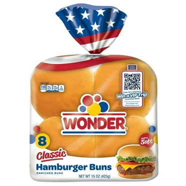 Wonder Bread Classic Extra Soft White Hamburger Buns 8 Ct 15 oz Fluffy & Delicious Burger Buns (Pack of 2)
