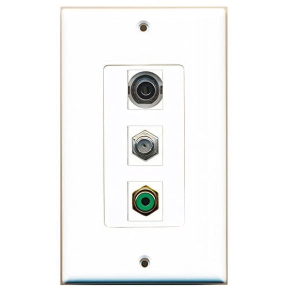 RiteAV - 1 Port RCA Green and 1 Port Coax Cable TV- F-Type and 1 Port 3.5mm Decorative Wall Plate Decorative