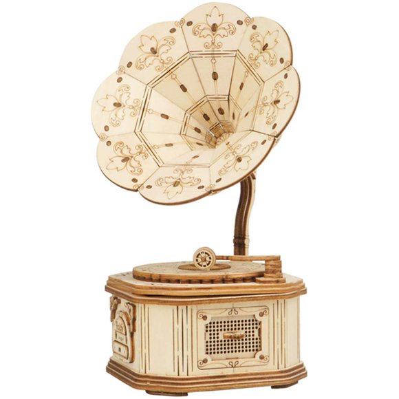 ZECATL Build Your Own 3D Wooden Assembly Puzzle Wood Craft Kit Gramophone Model Gifts for Kids and Adults