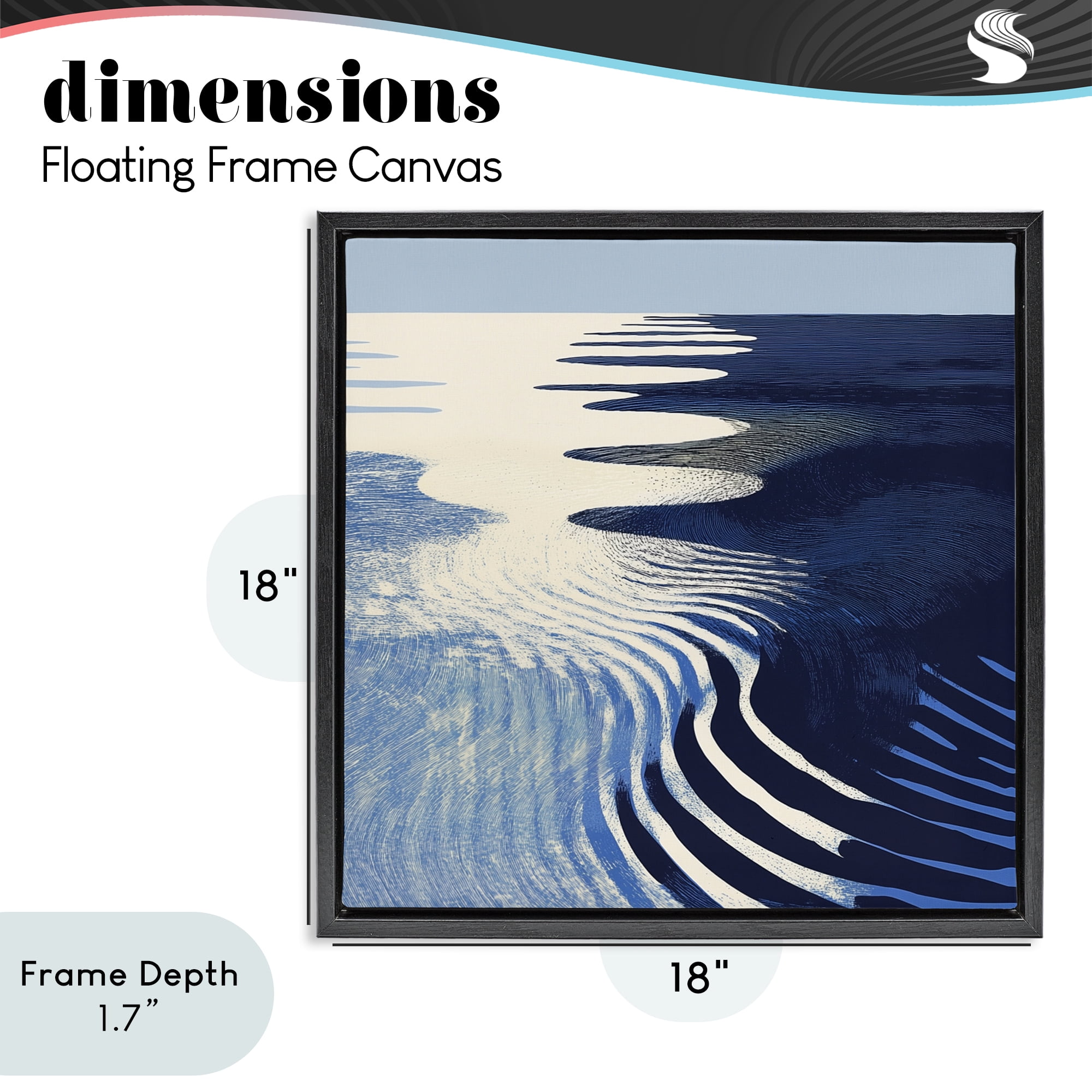 Stupell Industries Abstract Cobalt Ripples Black Framed Floater Canvas Wall Art, design by Walker Noble