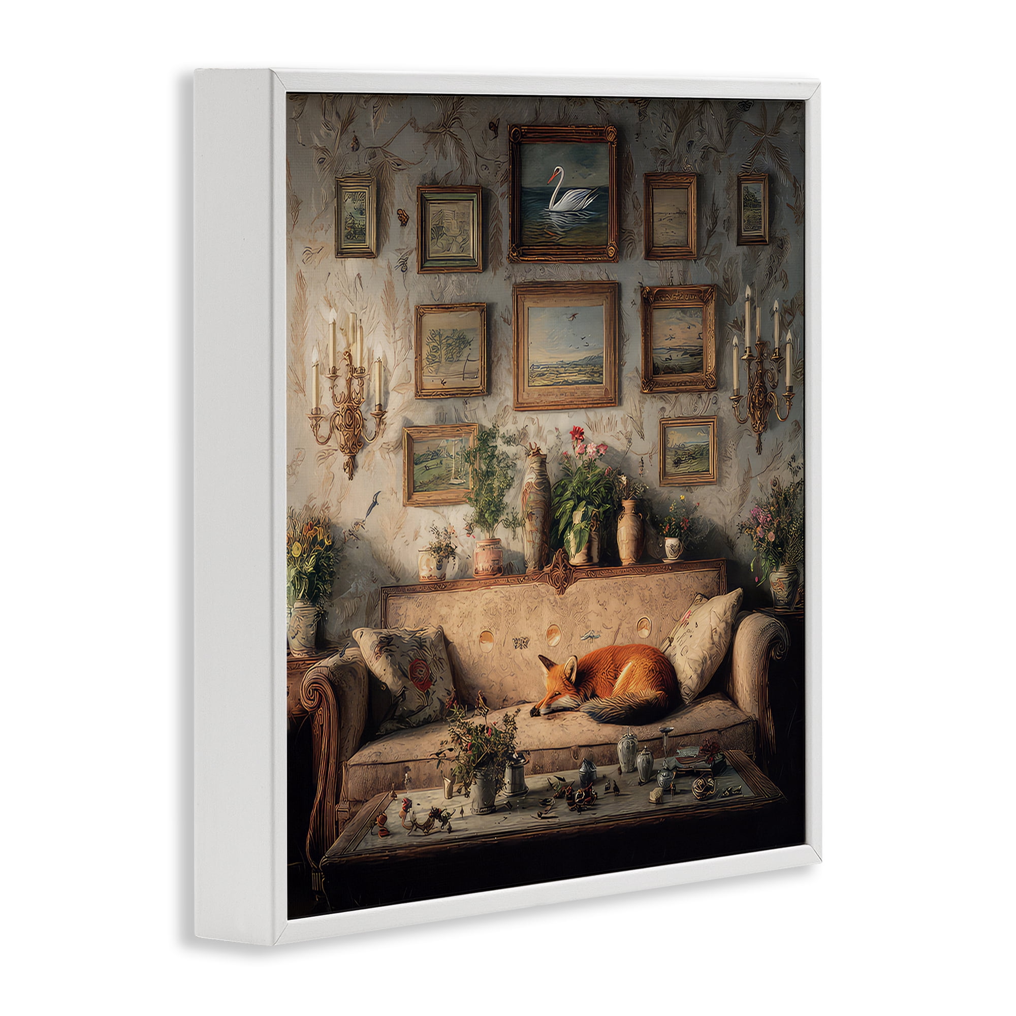 Stupell Industries Vintage Parlor with Fox White Framed Giclee Art, design by The Wands Want