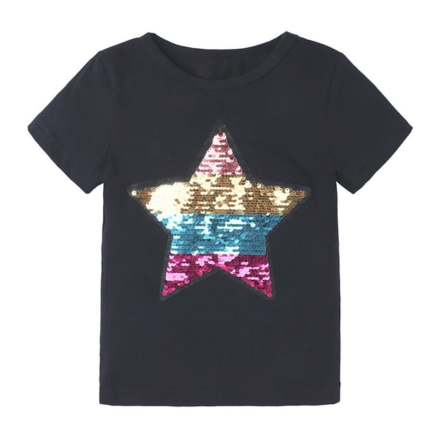 Ropa Para Bebé (Niño O Niña), Atuendo Para Niño Pequeño, Moda De Algodón, Divertida Decoloración, Top Con Patrón De Lentejuelas Y Estrellas, Camiseta Negra Odeerbi LM103-3709