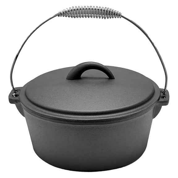 4.5QT Cast Iron Dutch Oven with Dome Lid & Bail Handle – Pre-Seasoned Campfire Pot for Outdoor Cooking, Baking, Braising & Stews – Heavy-Duty, Even-Heat Casserole Pot for Camping & Home Use