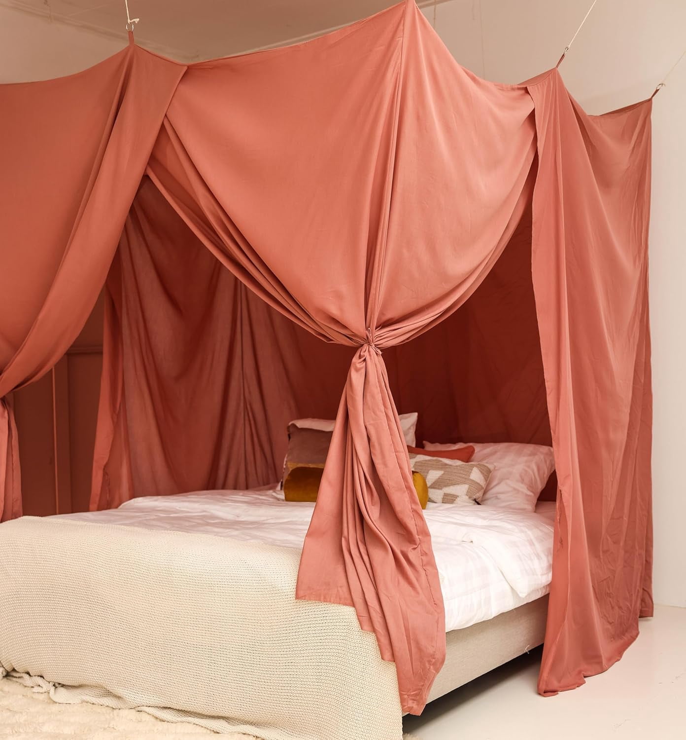 Pink Bed Canopy for Queen and King-Sized Beds | Bedroom Decoration for Teens or Adults | Rectangular Shape Insect Netting | Mosquito Net in Multiple Colors and Sizes