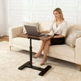 thumbnail image 4 of Height Adjustable Overbed Bedside Table with Wheels, Split Top Tilt Bedside Table, Mobile Laptop Computer Standing Desk Cart with Tray for Hospital Home Use Walnut, 4 of 9