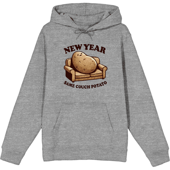 New Year Same Couch Potato Adult Heather Gray Long Sleeve Hoodie-Medium