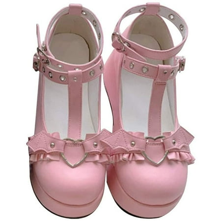 

GLOBO MEJOR Women Sweet Bow Round Toe Ankle T-Strap Goth Platform Dress Pumps Shoes Oxfords