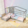 thumbnail image 4 of Gymax L-shaped Double Twin Beds House Platform Beds w/ Window & Fences ray Gray, 4 of 10