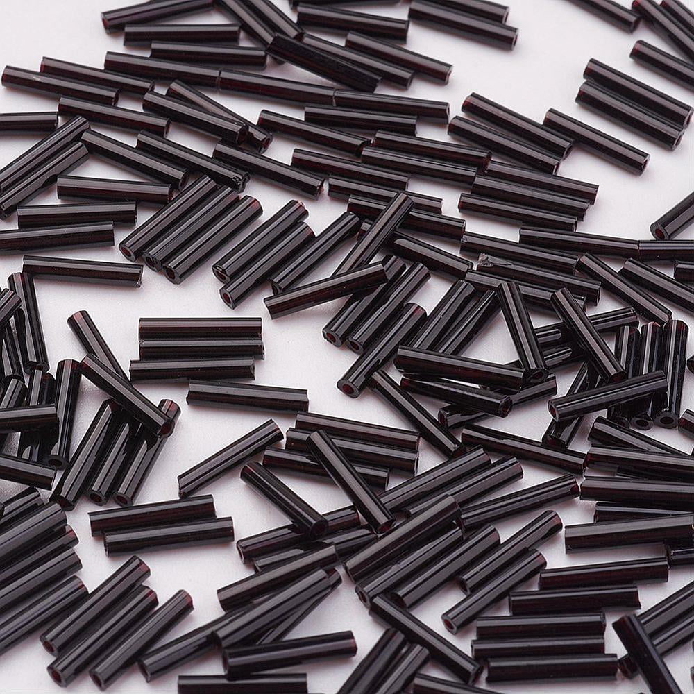 Glass Bugle Beads Opaque Colours Black 12x2mm Hole: 0.5mm about 5000pcs/bag