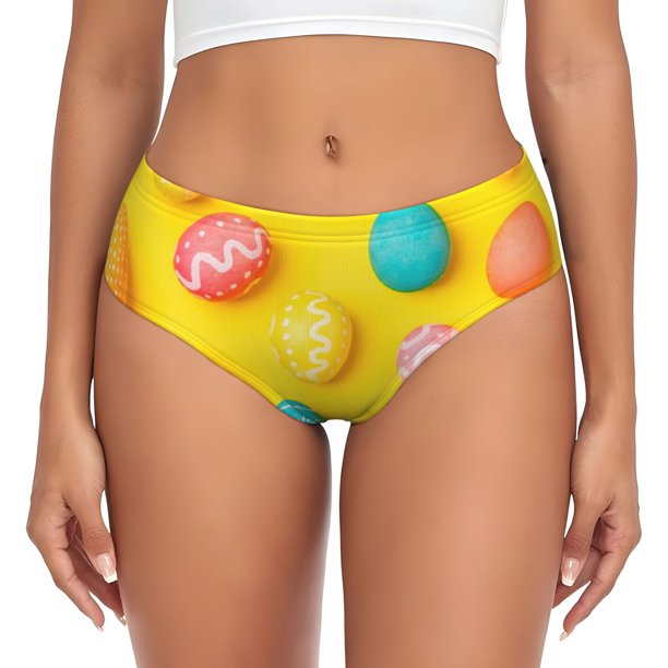 Fotbe Easter eggs (2) Calzones Estampados para Mujer – Ropa Interior de Algodón, Cómoda, Suave y Elástica-Small