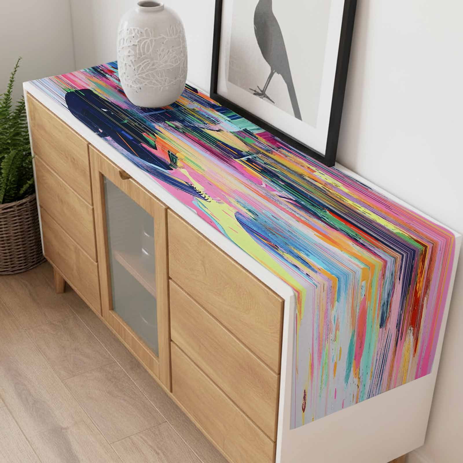 Abstract Art Table Runner 13x108 inch Modernism Colorful Color Block Collage Cotton Linen Dining Table Runner Ideal for Dresser Kitchen Coffee Tables - Machine Washable