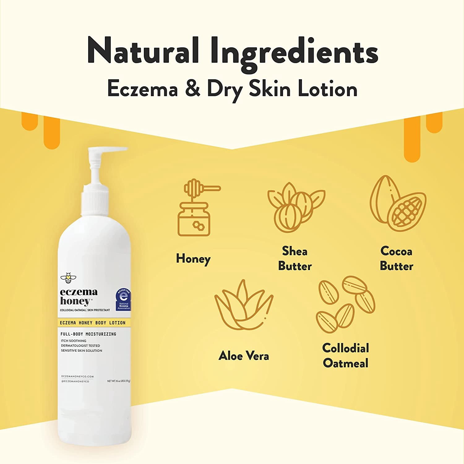 ECZEMA HONEY Oatmeal Body Lotion - Hand & Body Cream for Eczema Relief - Natural Dry Skin Repair (16 Oz)