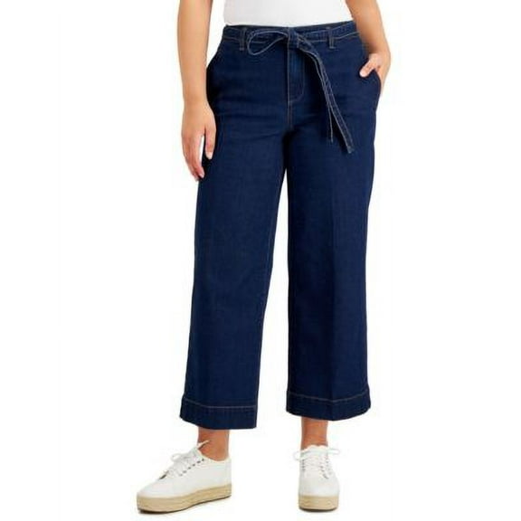 Charter Club Womens Belted Wide Leg Cropped Jeans Rivera Wash 8