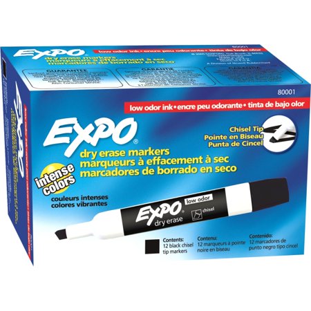 Expo Low Odor Markers - Chisel Point Style - Black - 12 / Dozen
