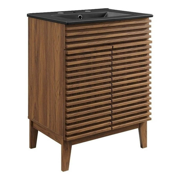 Pemberly Row 24" Modern Wood Bathroom Vanity in Walnut/Black