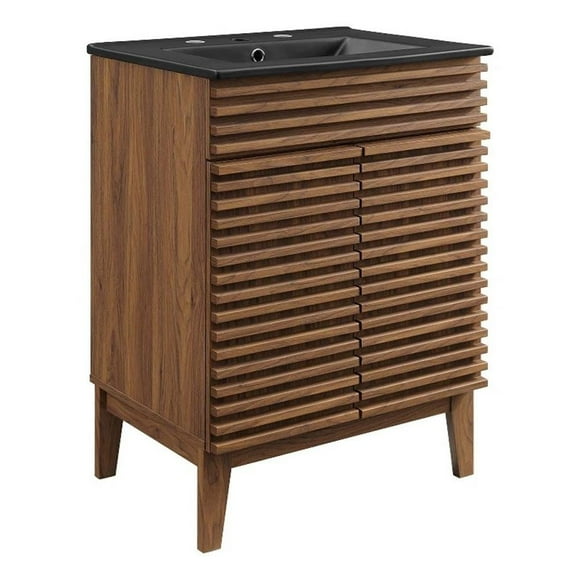 Pemberly Row 24" Modern Wood Bathroom Vanity in Walnut/Black