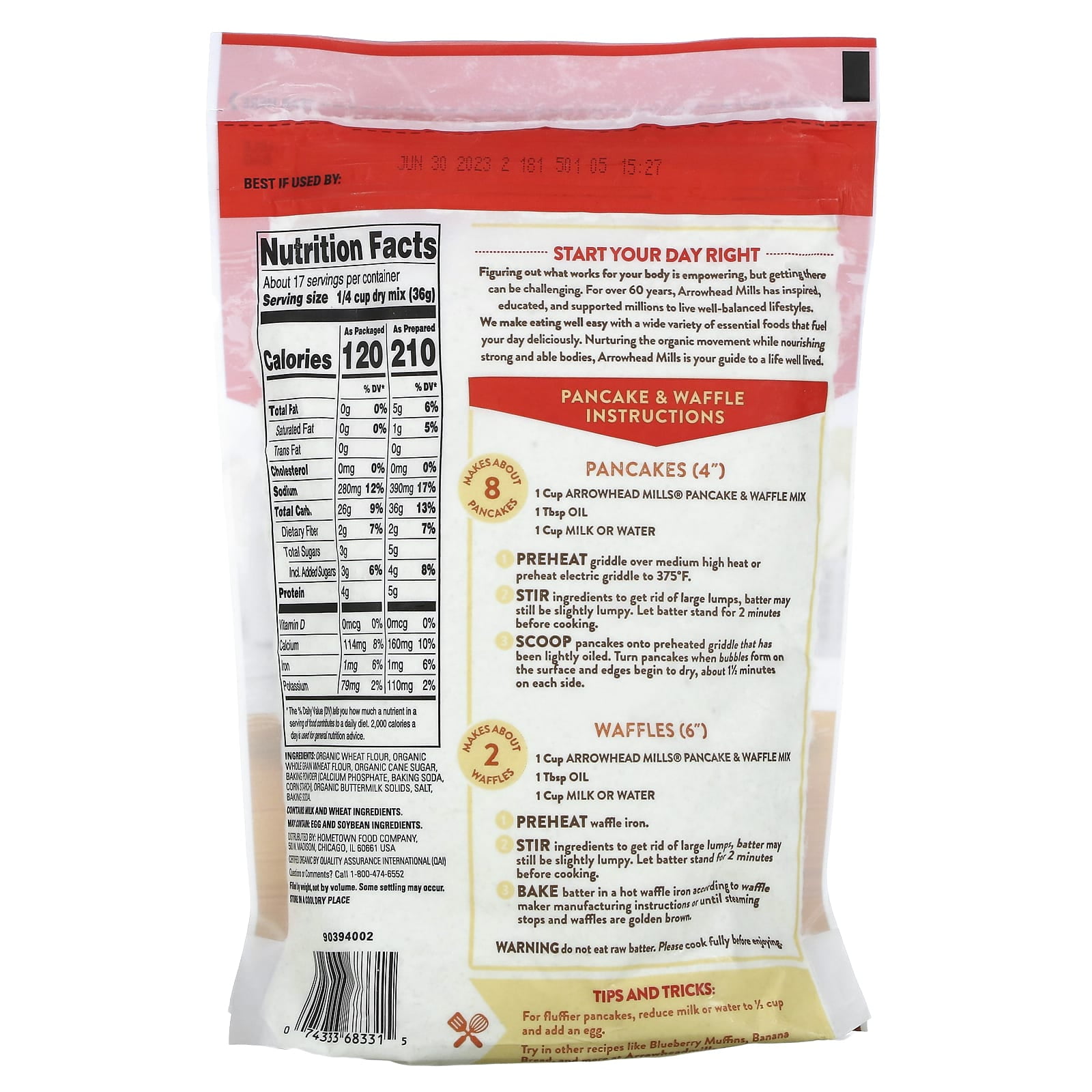 Arrowhead Mills, Organic Buttermilk Pancake & Waffle Mix, 1 lb 6 oz (623 g) Pack of 2