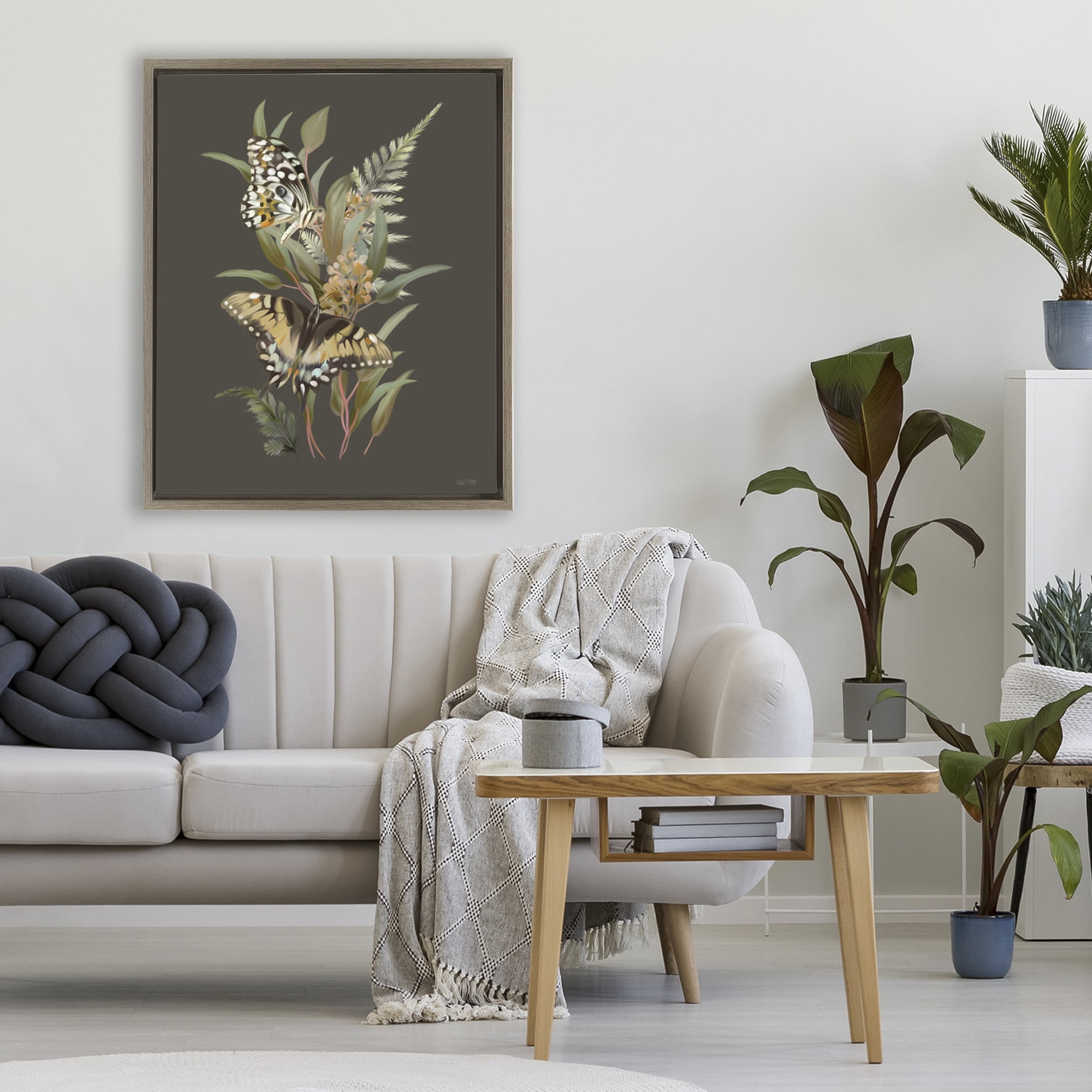 Stupell Industries Twin Swallowtails & Greenery Brown Framed Floater Canvas Wall Art, design by House Fenway