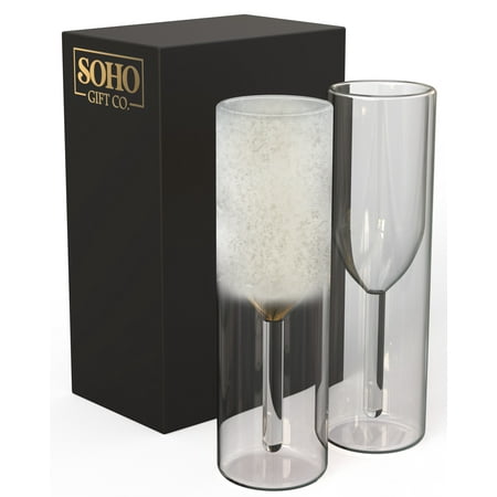 

SoHo Champagne Flutes Glasses Set of 2 Double Walled Insulated Chiller Freezer Cups for Cold Drinks (6.8oz) Gift for Her/Women (Gift Boxed)