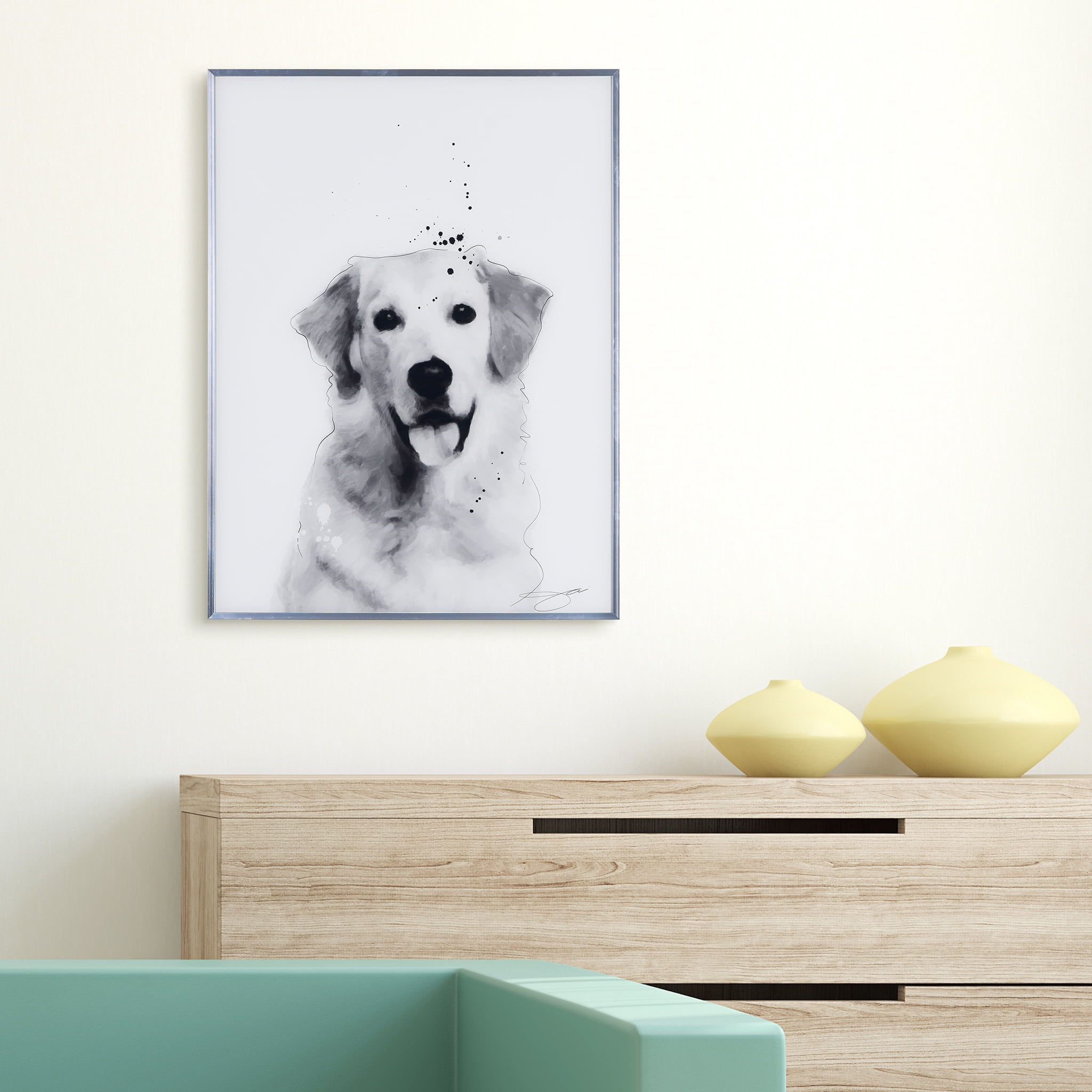 Empire Art Direct Golden Retriever Black and White Pet Paintings on  Printed Glass Encased with a Gunmetal Anodized Frame AAGB-JP1030-2418 - The  Home Depot