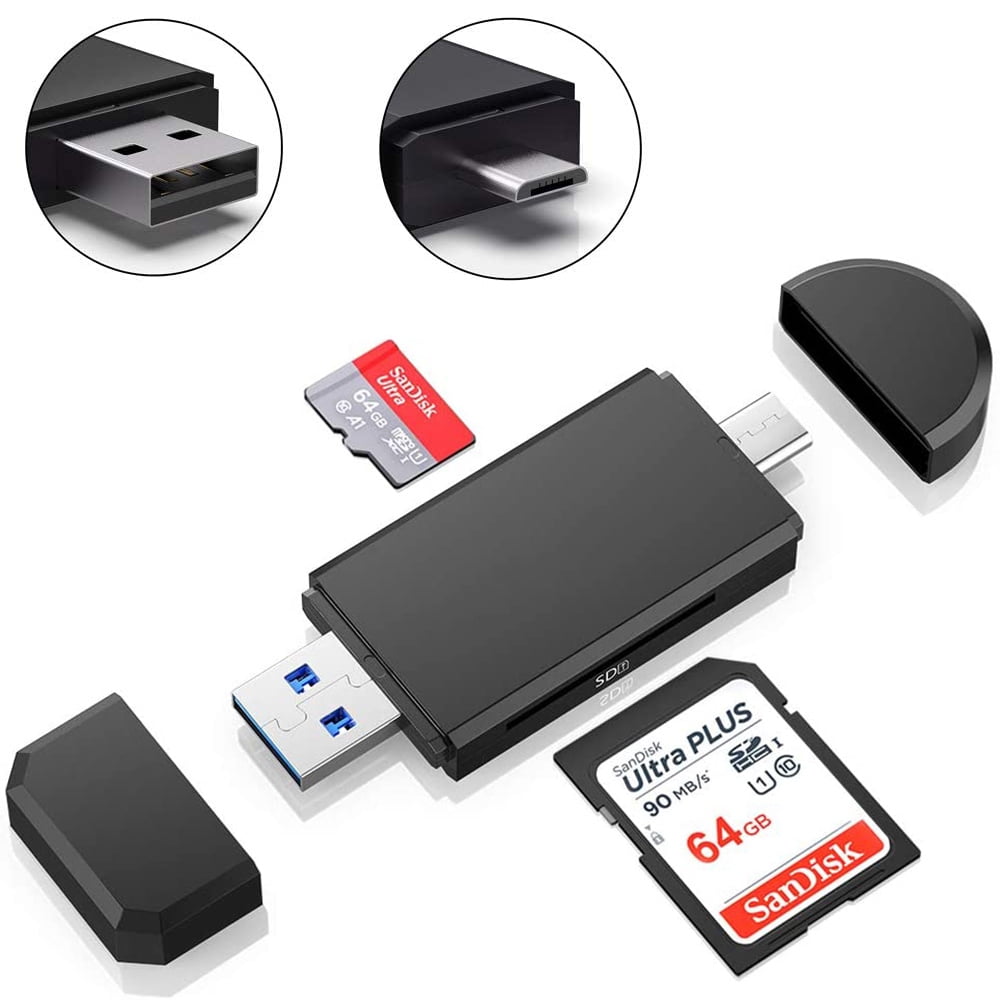 Black Type C/USB 3.0/Micro USB/OTG TF SD MMC Card Reader For Macbook Phone 