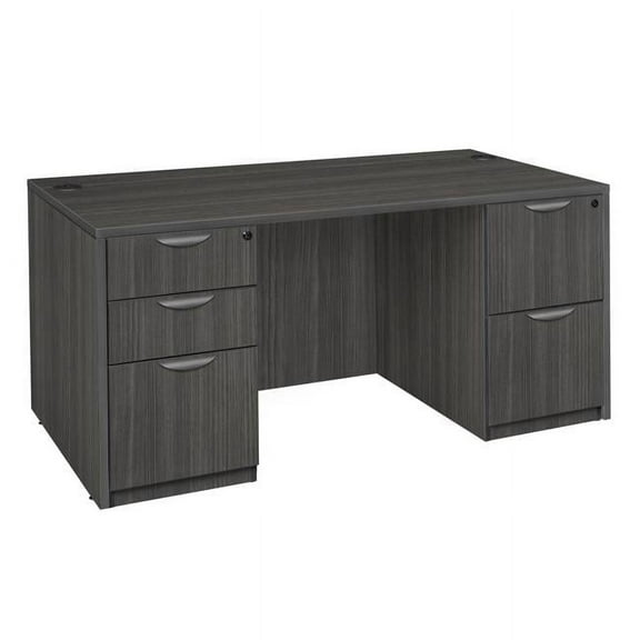 66 in. Legacy Double Full Pedestal Desk, Ash Grey