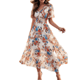 thumbnail image 3 of Vestido Cruzado de Verano para Mujer, con Cuello en V, Floral, Corta, para Invitadas de Boda, Informal, para Fiesta Albaricoque L, 3 of 10