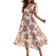 thumbnail image 3 of Vestido Cruzado de Verano para Mujer, con Cuello en V, Floral, Corta, para Invitadas de Boda, Informal, para Fiesta Albaricoque M, 3 of 10