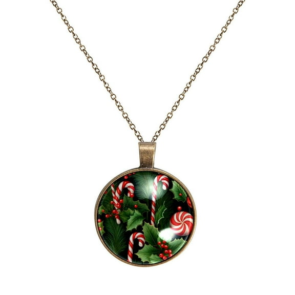 Christmas Candy Necklace Personalized Custom Photo Round Pendant Adjustable Stainless Steel Necklaces with Gift Box for Men Women Mothers Valentine's Jewelry Gift