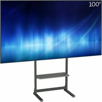 VIVO Black Heavy Duty 100" TV Screen Floor Stand with Storage Shelf