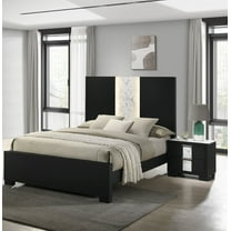 3Pc Beautiful Bedroom Suite Black/White Finish King Size Sleek Bed 2x Nightstand Furniture Set
