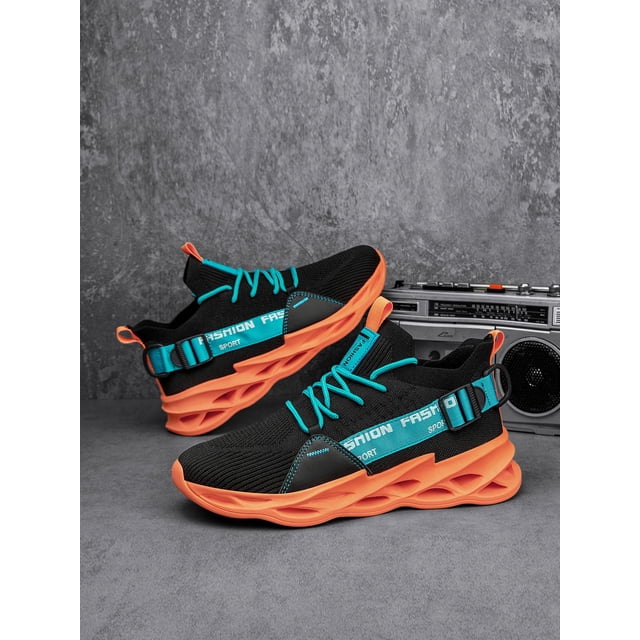 Men Letter Graphic Breathable Lace-Up Front Running Shoes, Sporty Outdoor Sneakers School Shoes
