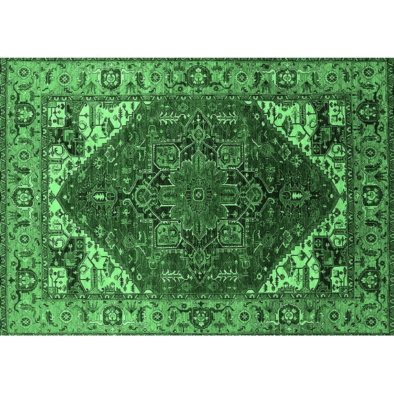Ahgly Company Indoor Rectangle Oriental Emerald Green Industrial Area Rugs, 2' x 5'