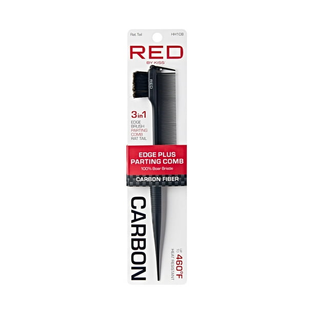 Red By Kiss Cepillo para bordes de fibra de carbono peine de separación Herramienta de peinado 3 en 1 Alta resistencia al calor Cepillo para el cabello 100 % con cerdas de jabalí y cola seccionadora