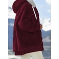 thumbnail image 3 of Womens Fuzzy Fleece Jacket Shacket Hooded Color Block Patchwork Cardigan Coats Outerwear with Pockets S Red Female, 3 of 5