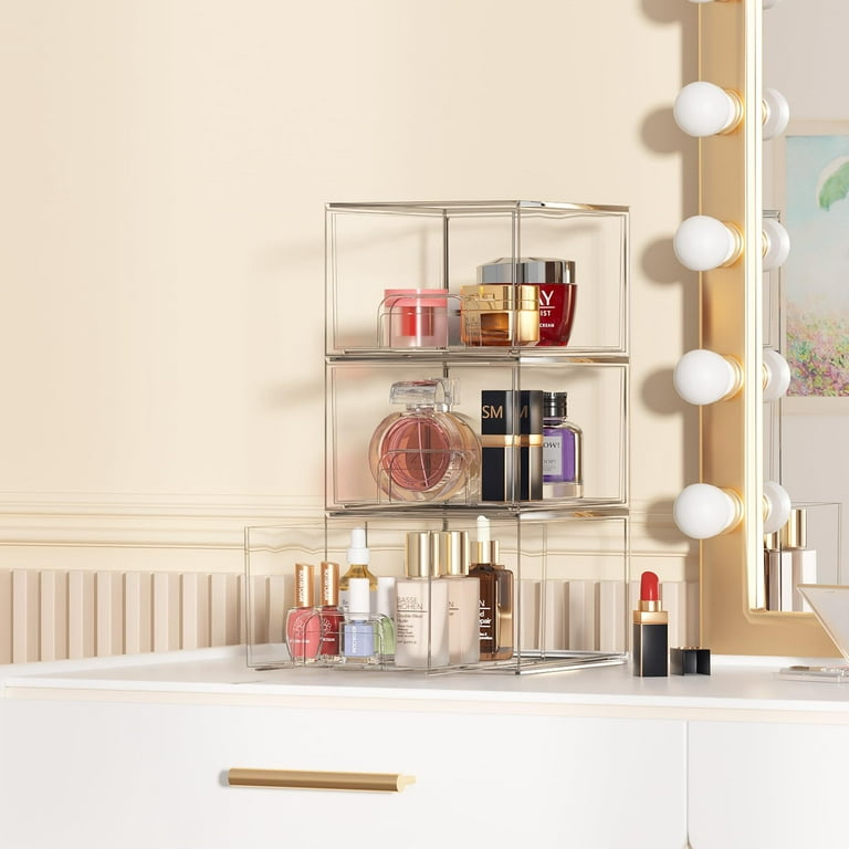 2-Tier Amber & Clear Acrylic Bathroom Storage Rack Makeup Cosmetic Organizer
