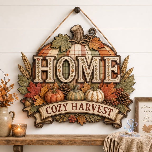 Fall Home Wooden Door Sign Cozy Season Pumpkin Wood Front Porch Decor for Autumn Entryway