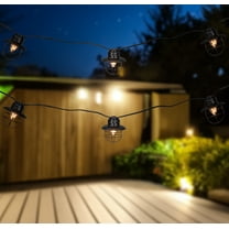 Set of 10 Black Metal Caged Fisherman Lantern Summer Garden Patio Lights - Black Wire