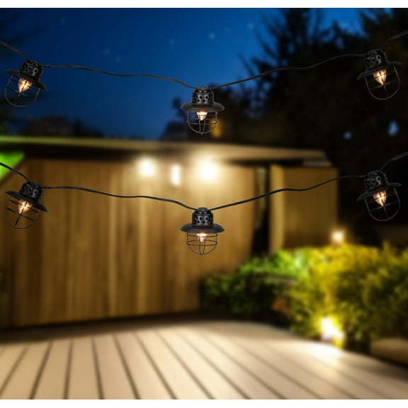 10-Count Black Caged Fisherman Lantern Patio String Light Set - 9' Black Wire